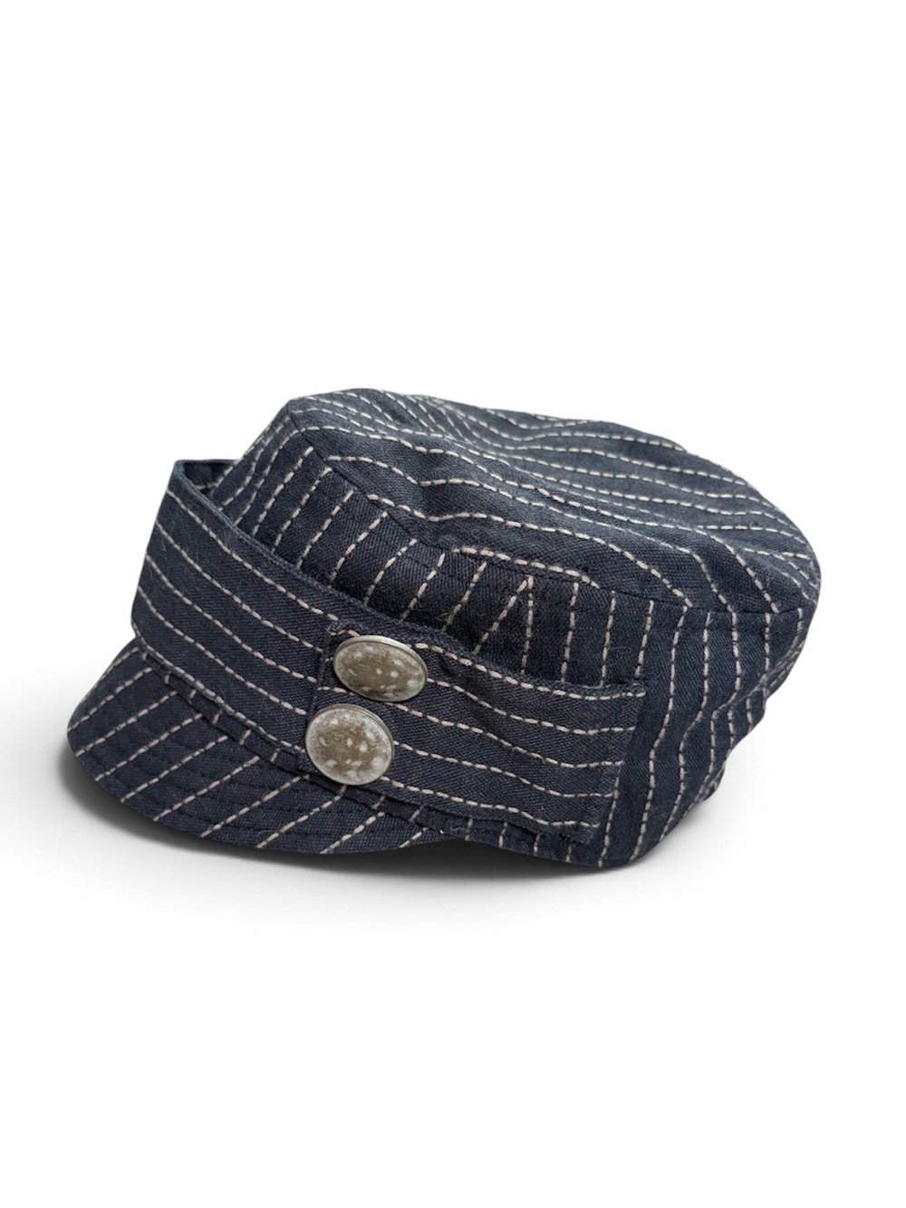 San Diego Hat Co. Black Pinstripe Military Cadet Cap Metal Button Detail O/S